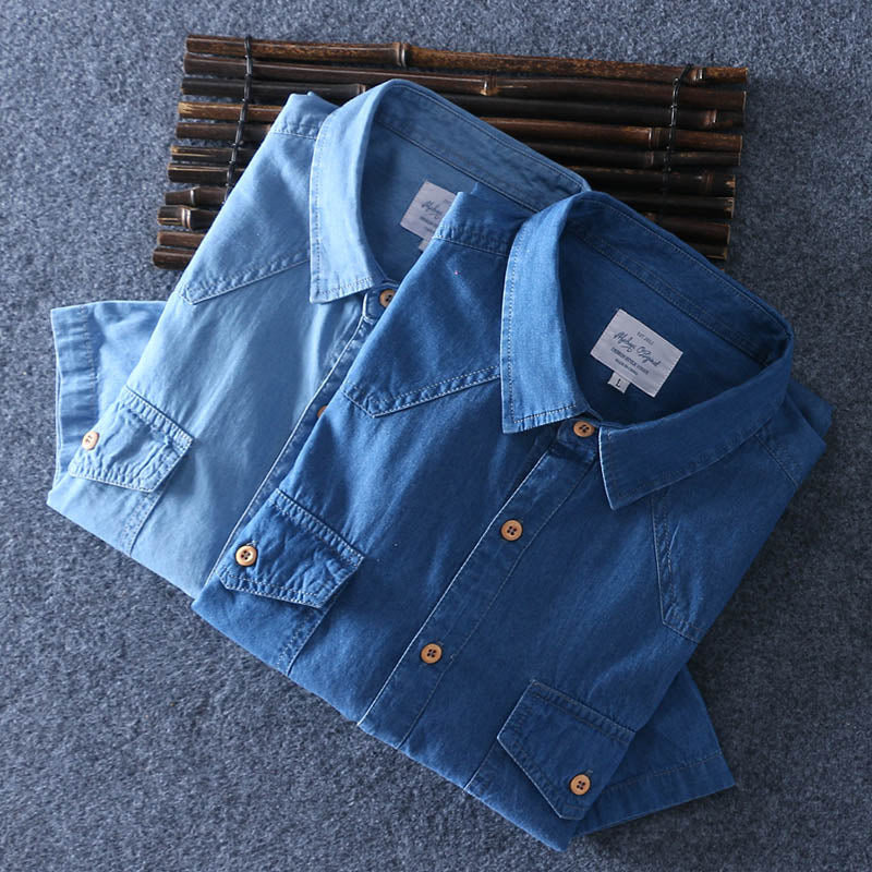 2019 Summer 100% Cotton Men Short Sleeve Denim thin Shirt