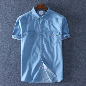 2019 Summer 100% Cotton Men Short Sleeve Denim thin Shirt