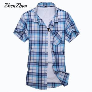 Plaid Shirt Men Long Sleeve Slim Fit White M-5XL 100% Cotton Dress Shirts Male Clothes Social Vintage Summer Casual Shirts Men
