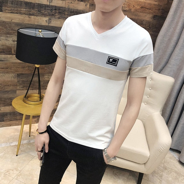 O Neck Casual T-Shirts Summer Solid Color Cotton Slim Fit Men