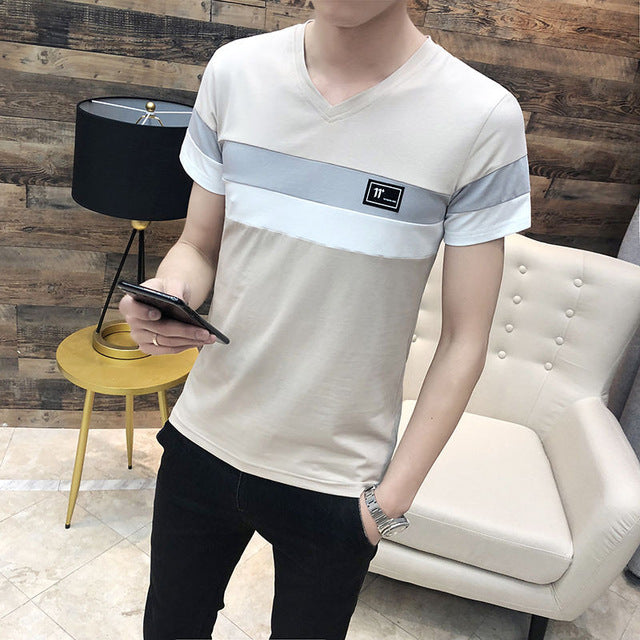 O Neck Casual T-Shirts Summer Solid Color Cotton Slim Fit Men