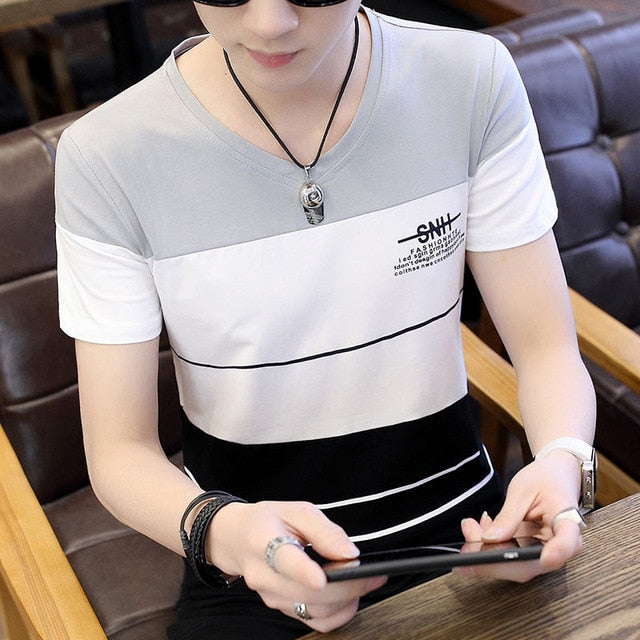 O Neck Casual T-Shirts Summer Solid Color Cotton Slim Fit Men
