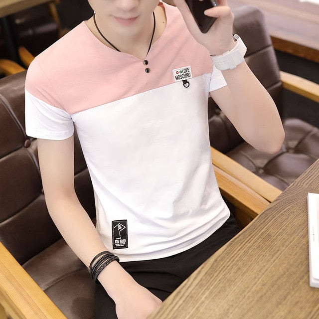 O Neck Casual T-Shirts Summer Solid Color Cotton Slim Fit Men