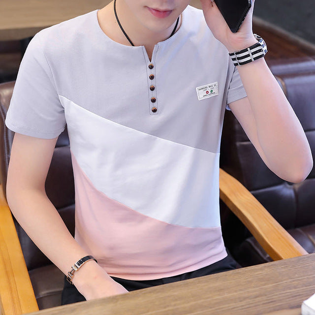 O Neck Casual T-Shirts Summer Solid Color Cotton Slim Fit Men