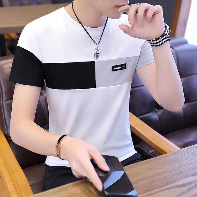 O Neck Casual T-Shirts Summer Solid Color Cotton Slim Fit Men