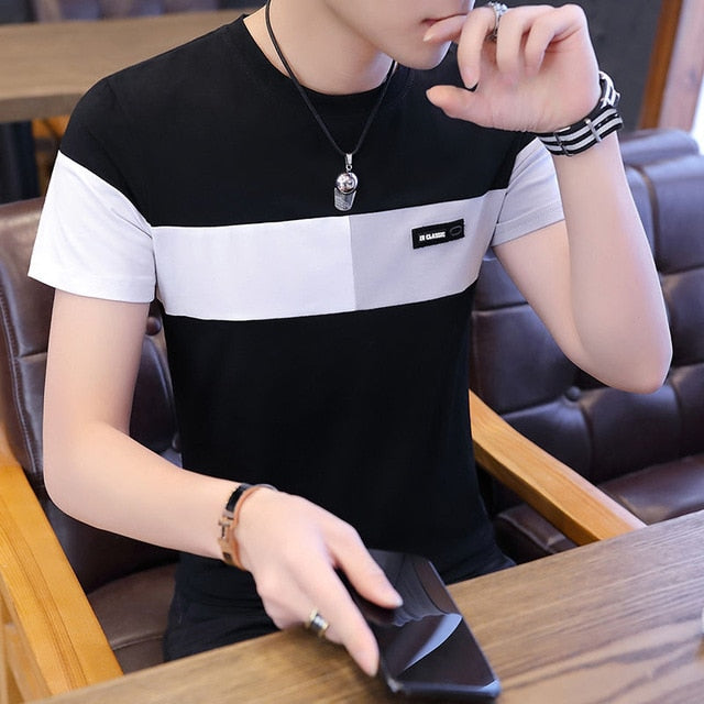 O Neck Casual T-Shirts Summer Solid Color Cotton Slim Fit Men