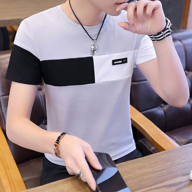 O Neck Casual T-Shirts Summer Solid Color Cotton Slim Fit Men