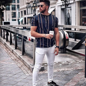 Men's t-shirt  Summer Fashion T-Shirts Casual Striped