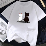 Summer Tops for Women 2019 Cartoon Cat Print Loose White T shirt