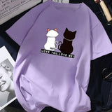 Summer Tops for Women 2019 Cartoon Cat Print Loose White T shirt