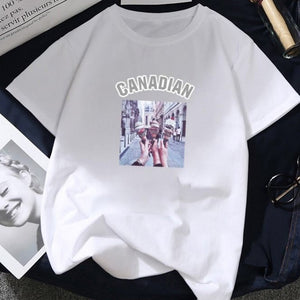 Summer Tops for Women 2019 Cartoon Cat Print Loose White T shirt