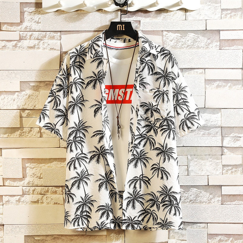 Print Brand Summer Hot Sell Men's Beach Shirt Fashion Short Sleeve Floral Loose Casual Shirts