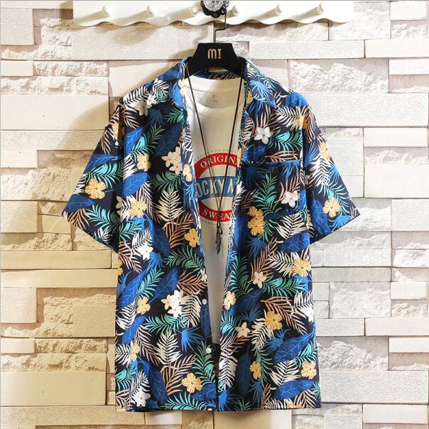 Print Brand Summer Hot Sell Men's Beach Shirt Fashion Short Sleeve Floral Loose Casual Shirts