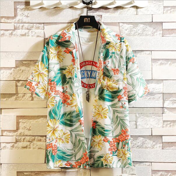 Print Brand Summer Hot Sell Men's Beach Shirt Fashion Short Sleeve Floral Loose Casual Shirts