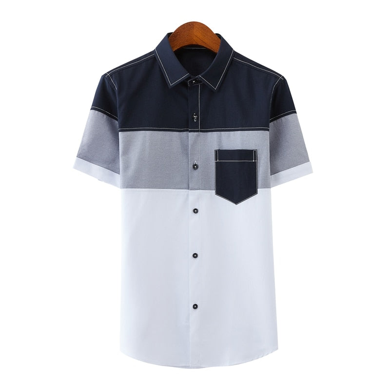 New Summer Casual Shirt Men Fashion Patchwork Color Men Shirt