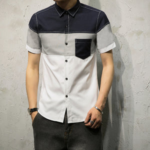 New Summer Casual Shirt Men Fashion Patchwork Color Men Shirt