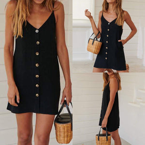 Summer Casual Daily College Style Women Casual Button Casual V-neck Sling