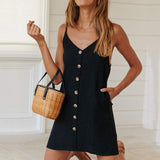 Summer Casual Daily College Style Women Casual Button Casual V-neck Sling