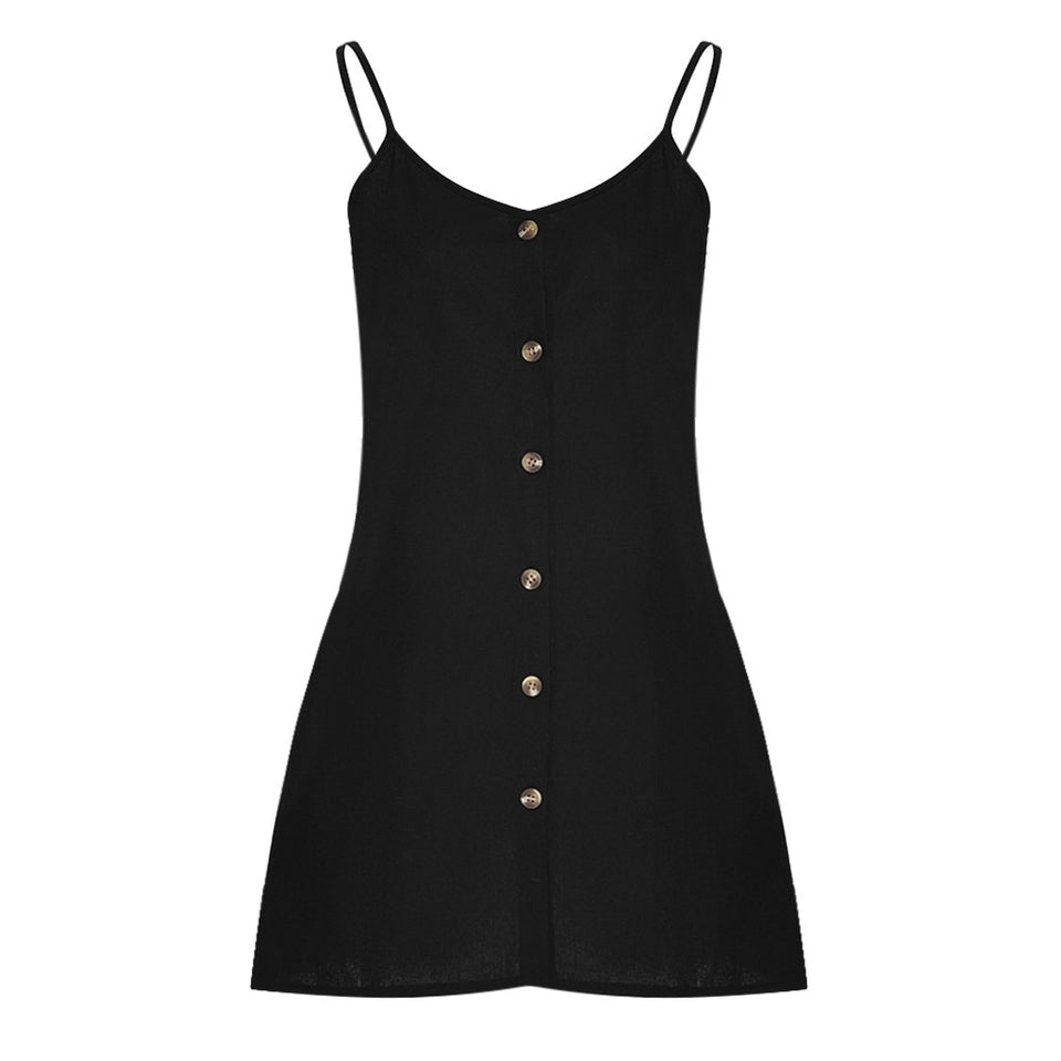 Summer Casual Daily College Style Women Casual Button Casual V-neck Sling