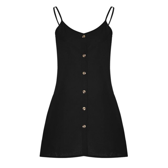 Summer Casual Daily College Style Women Casual Button Casual V-neck Sling