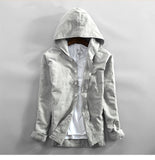 Mens Cotton Linen Hooded Shirts Long Sleeve Men High Quality Summer