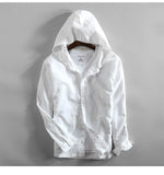 Mens Cotton Linen Hooded Shirts Long Sleeve Men High Quality Summer
