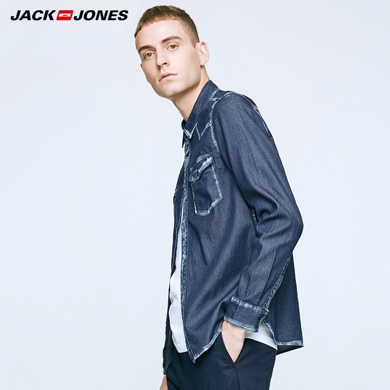 Jack Jones Spring Autumn Men Casual Shirt Cotton Long Sleeve denim Shirt