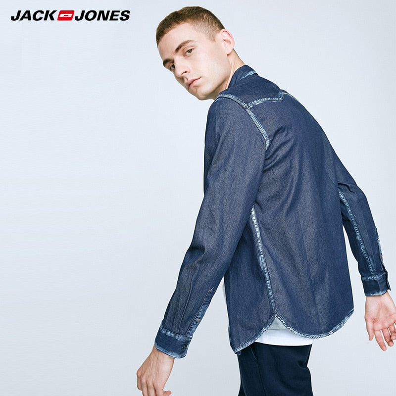 Jack Jones Spring Autumn Men Casual Shirt Cotton Long Sleeve denim Shirt