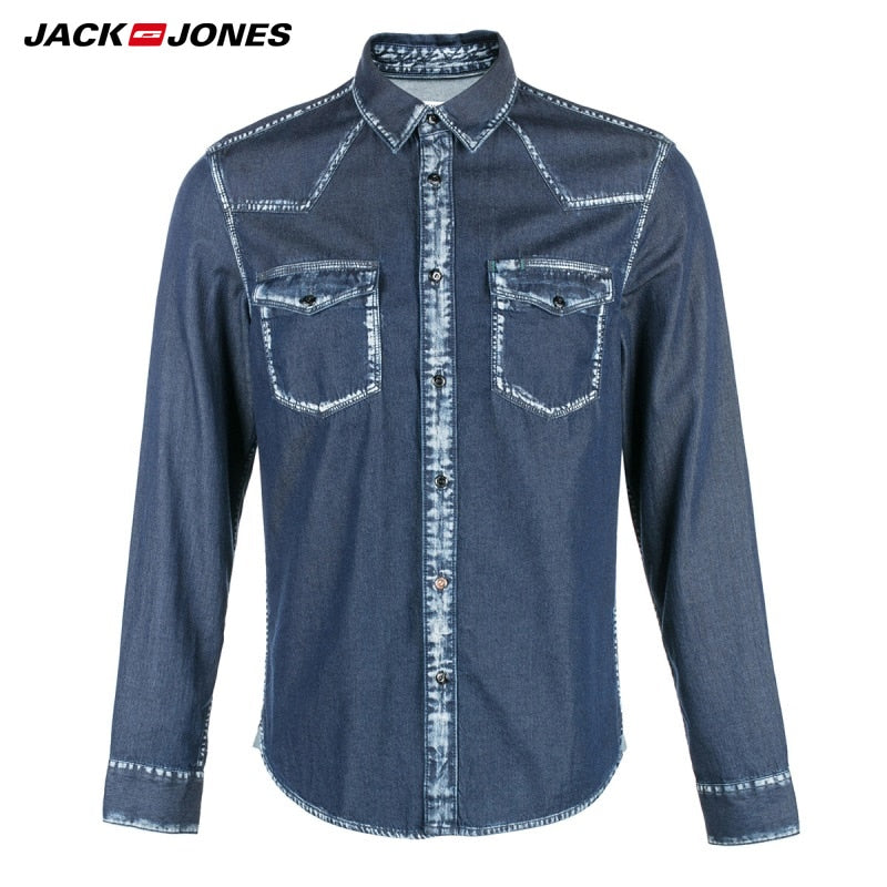 Jack Jones Spring Autumn Men Casual Shirt Cotton Long Sleeve denim Shirt