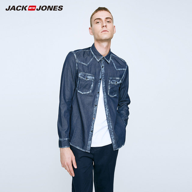 Jack Jones Spring Autumn Men Casual Shirt Cotton Long Sleeve denim Shirt